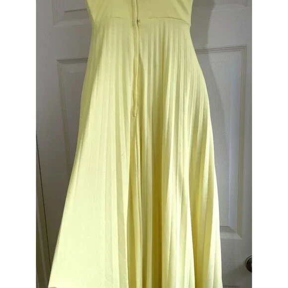 70s VTG Chiffon Babydoll Angel Cape Maxi Dress Accordion Pleated Yellow Gown 10 - Picture 6 of 14